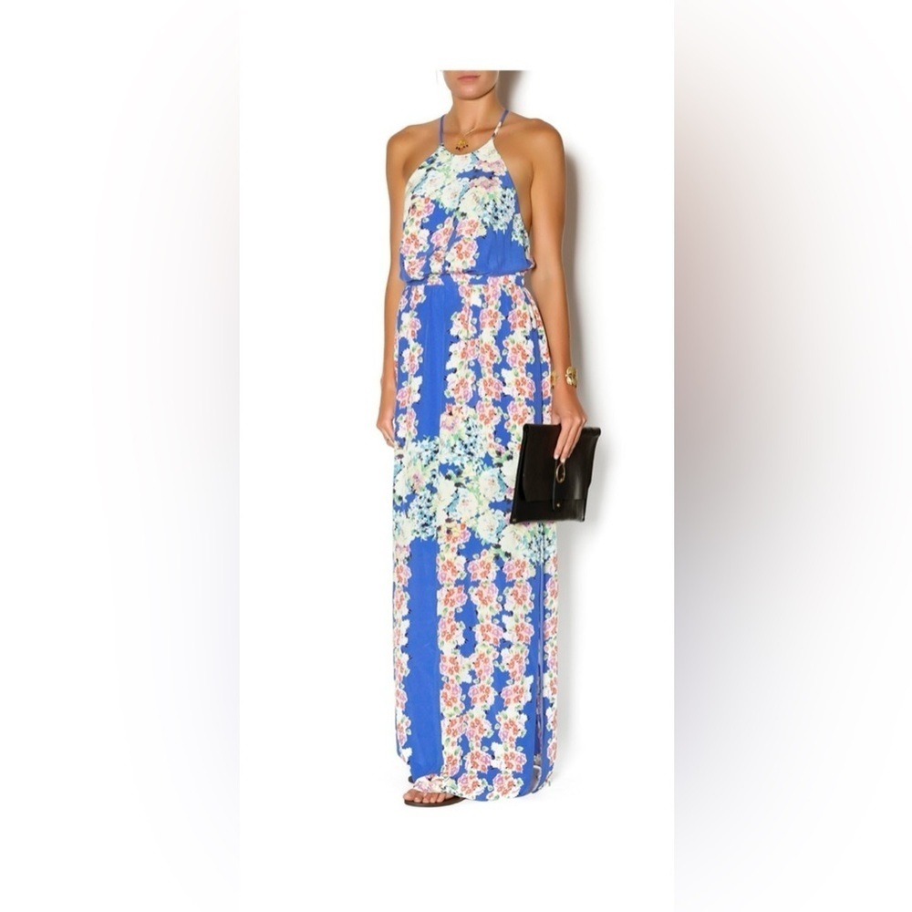 Charlie Jade Blue and White Halter Maxi Sundress